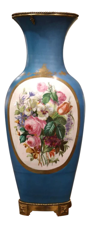 Large 19th Century French Sèvres Hand Painted Bronze Mounted Porcelain Vase