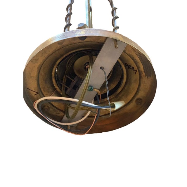 1900s Art Nouveau Solid Brass Fixture With Original Phoenix Swirl Glass Globe Shade For Sale In Los Angeles - Image 6 of 7