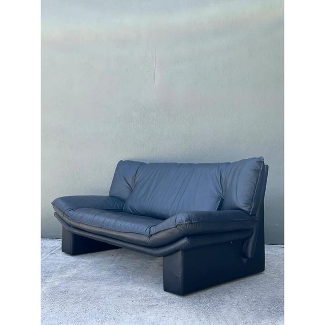 Vintage Nicoletti Salotti Black Leather Sofa For Sale - Image 10 of 12