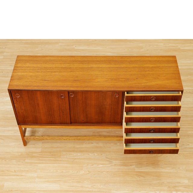 Brown 1960s Mid Century Swedish Teak & Oak Credenza Attributed to Yngve Ekstrom For Sale - Image 8 of 10