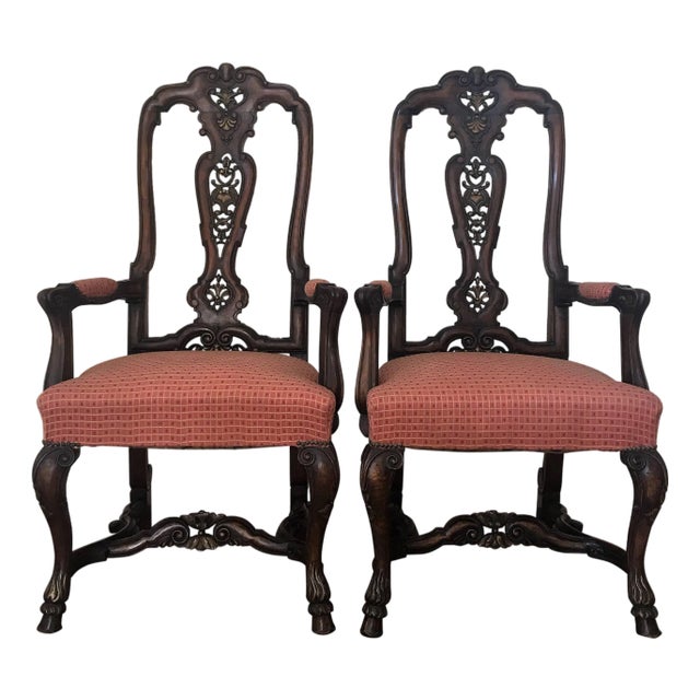 1940s Burl Walnut Queen Anne Style Pair of Armchairs For Sale
