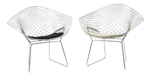 Wire 421 and 422 Diamond Chairs in Silver and Blue by Harry Bertoia for Knoll, 1970s, Set of 2