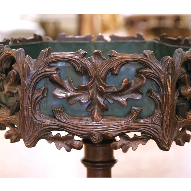 19th C. French Black Forest Carved Walnut Jardinière on Stand With Zinc Liner For Sale - Image 4 of 9