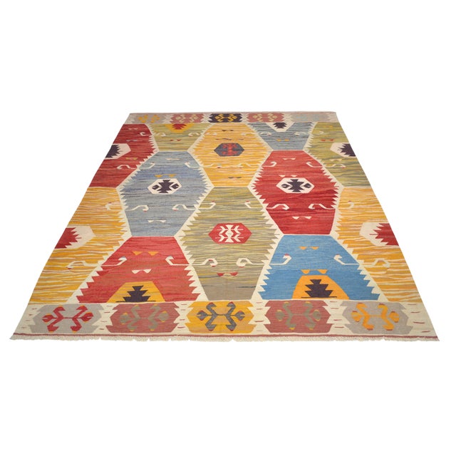 Vintage Handwoven Turkish Rug Oversized Oushak Kilim Rug for Living Room - 9′11″ X 12′2″ For Sale - Image 4 of 14