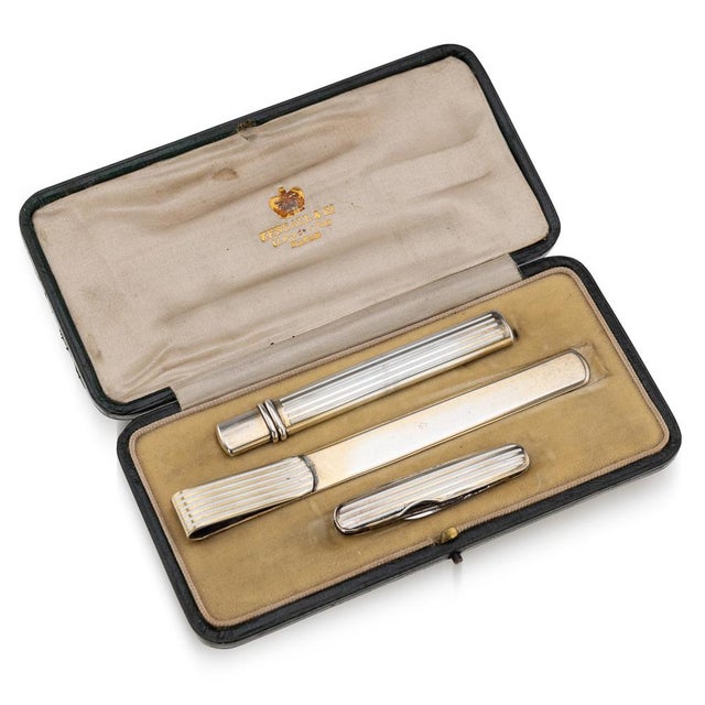 20th Century English Silver & Enamel Desk Accessory Set, 1912 , Set of 3 For Sale - Image 18 of 18