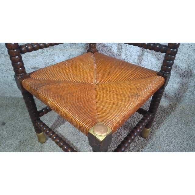 19th Century Louis XIII Style Fireside Chair in Turned Wood and Woven Rush For Sale - Image 11 of 15