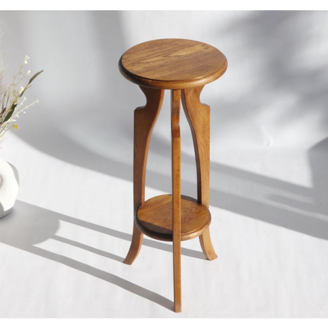 Brown Vintage Art Deco Plant Stand in Oak, 1920s For Sale - Image 8 of 8