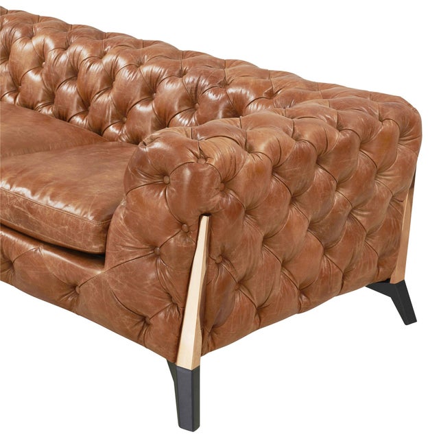 Animal Skin Olivia Contemporary Tufted Chesterfield Love Seat - Light Brown Leather For Sale - Image 7 of 9