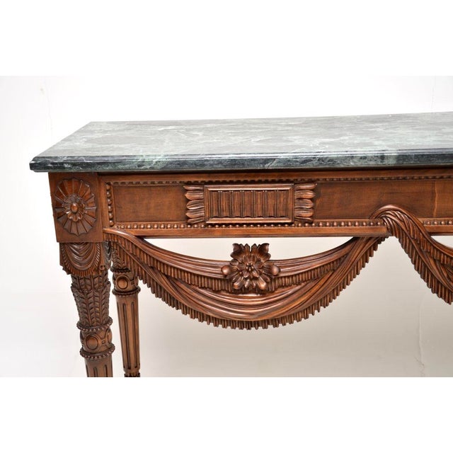 Vintage Carved Walnut Console Table with Marble Top, 1930 For Sale - Image 9 of 12