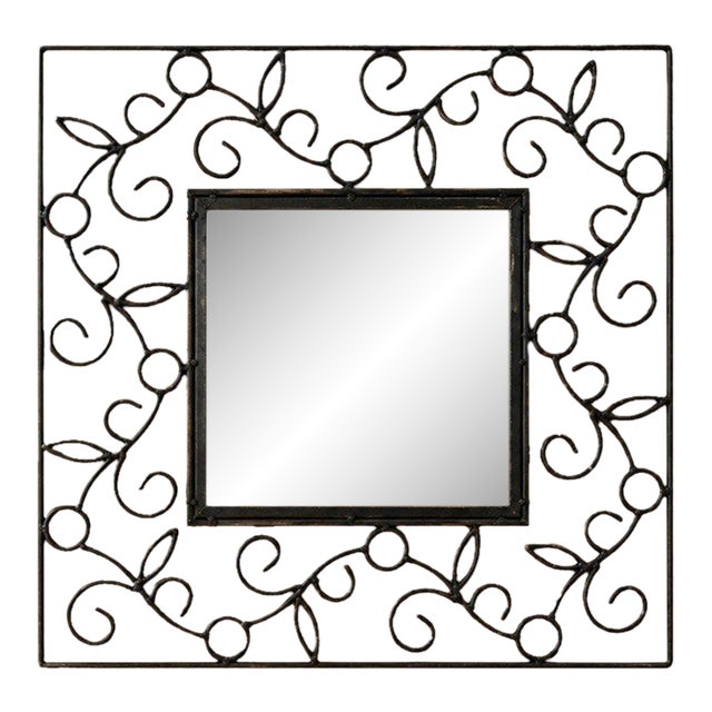 Vintage Wrought-Iron Scroll Accent-Mirror | Black Vine Ornate Gothic Style For Sale