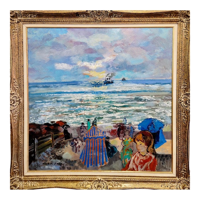 Emilio Grau-Sala -Le Havre Beach North of France 1965 Oil Painting For Sale