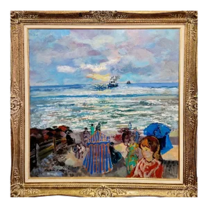 Emilio Grau-Sala -Le Havre Beach North of France 1965 Oil Painting