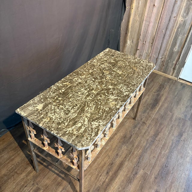 Late 20th Century Antique French Wrought Iron Console Table With Marble Top For Sale - Image 5 of 10