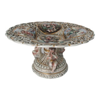 Italian Capodimonte Bernini Pedestal Cherub Centerpiece Stand For Sale