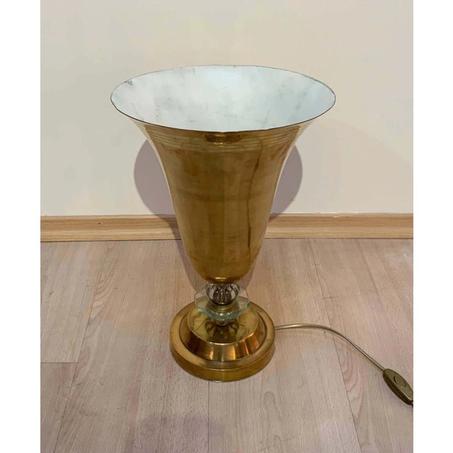 Art Deco table lamp, brass and glass, Paris, France, circa 1930 Polished brass body in wonderful conical shape with...