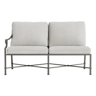 Brown Jordan Venetian Left Arm Loveseat, Mica frame with Fusion Dove fabric For Sale