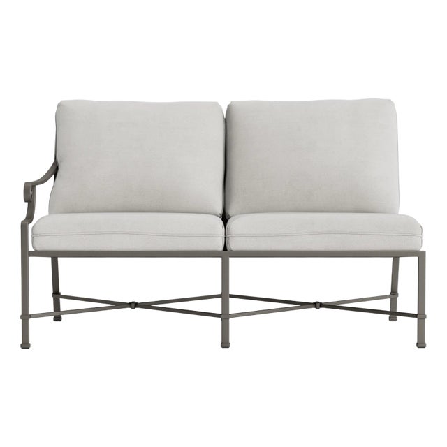 Brown Jordan Venetian Left Arm Loveseat, Mica frame with Fusion Dove fabric For Sale