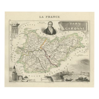 Antique Map of Tarn-Et-Garonne, Montauban and Castelsarrasin, 1860 For Sale