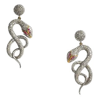 Diamond and Ruby Snake Dangle Earrings For Sale