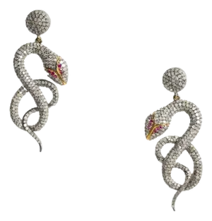Diamond and Ruby Snake Dangle Earrings