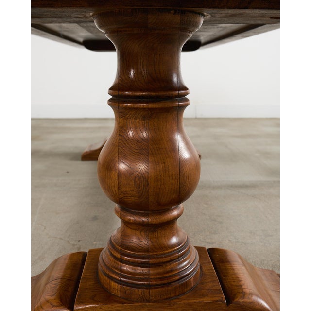 Country French Oak Farmhouse Trestle Harvest Dining Table For Sale - Image 9 of 12