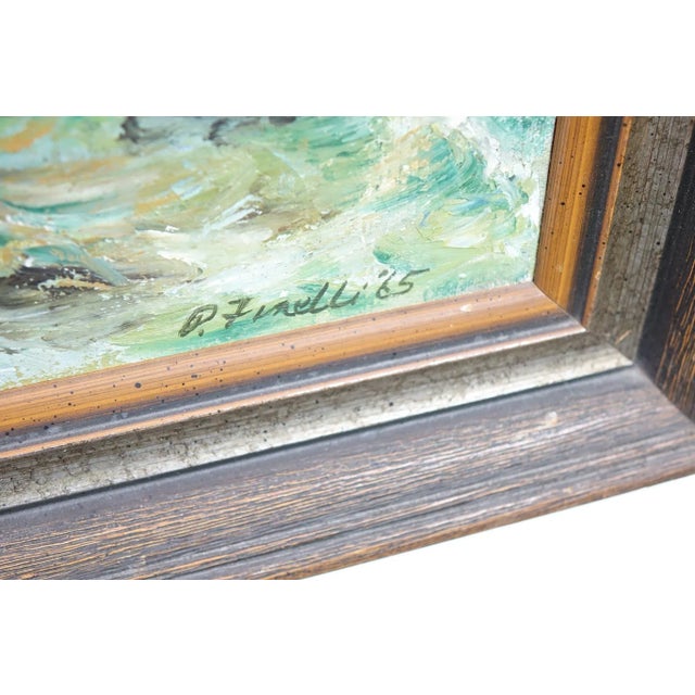 Coastal Ocean Landscape Original Oil Painting on Canvas 1965 Signed on the Bottom, Framed For Sale - Image 3 of 7