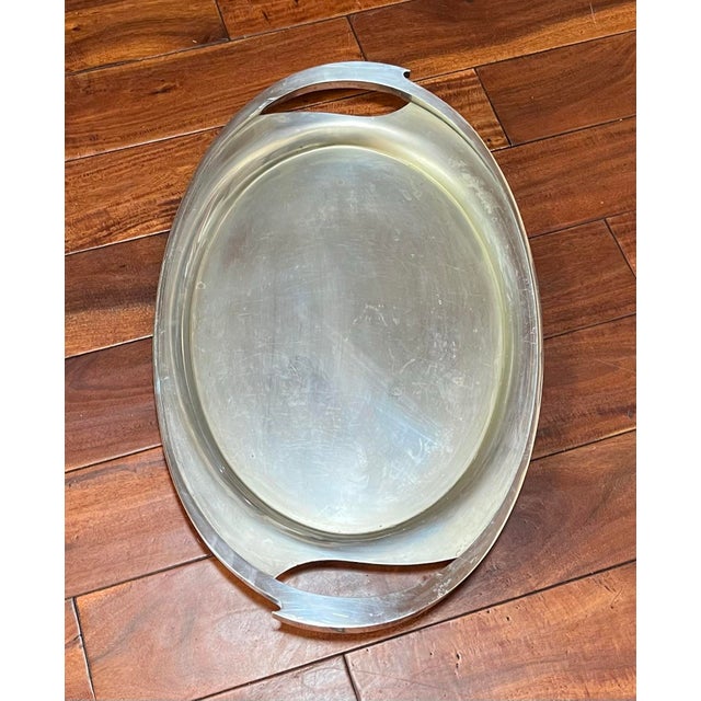 Early 20th Century Huge 27” Long Heavy Art Deco Style Silverplated Tray With Stunning Handles - Unknow Maker For Sale - Image 5 of 9