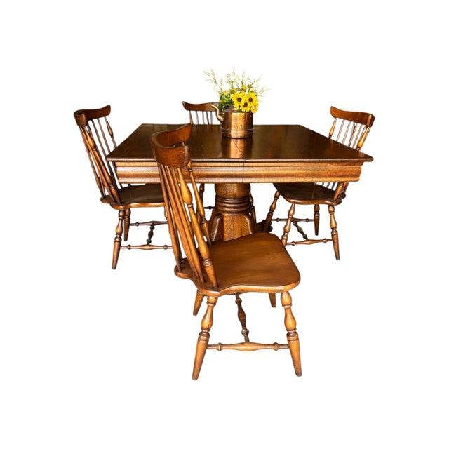 Wood 1930s Tiger Oak/Quarter Sawn Table With Color Matched Hard Rock Maple Fiddleback Chairs - All High End Handcrafted Furnitire For Sale - Image 7 of 10