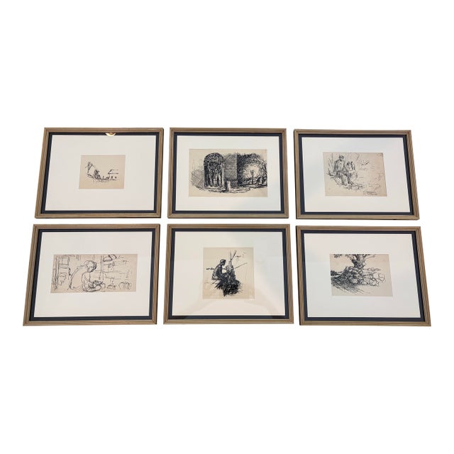 Set of 6 Original Vintage Pen & Ink Illustrator’s Studio Studies For Sale