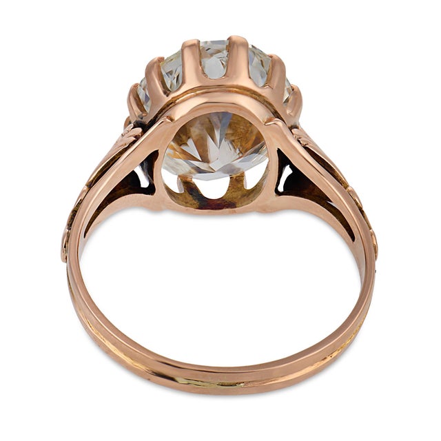 Early 20th Century Victorian Gia 4.06 Carat Oval Cut Diamond 12k Rose Gold Engagement Ring, Size 5.5 For Sale In Los Angeles - Image 6 of 8
