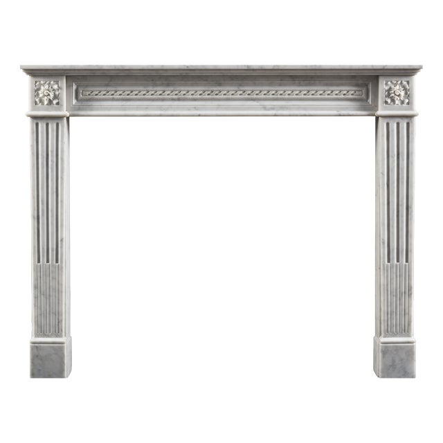 French Louis XVI Style Carrara Marble Fireplace Surround For Sale