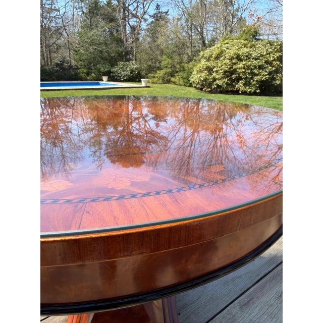Empire Furniture Italian Burlwood Marquetry Center Table With Custom Glass Top For Sale - Image 4 of 18