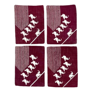 Set of 4 Antique Art Deco Red Elephant Linen Cocktail Napkins