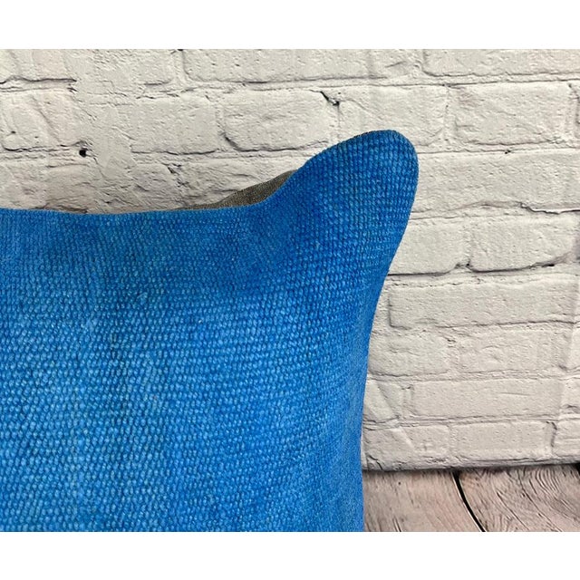 Turkish 20 x 20 Hemp Pillow Turkish Cushion Natural Blue Pillow Cushion Cover For Sale - Image 3 of 4