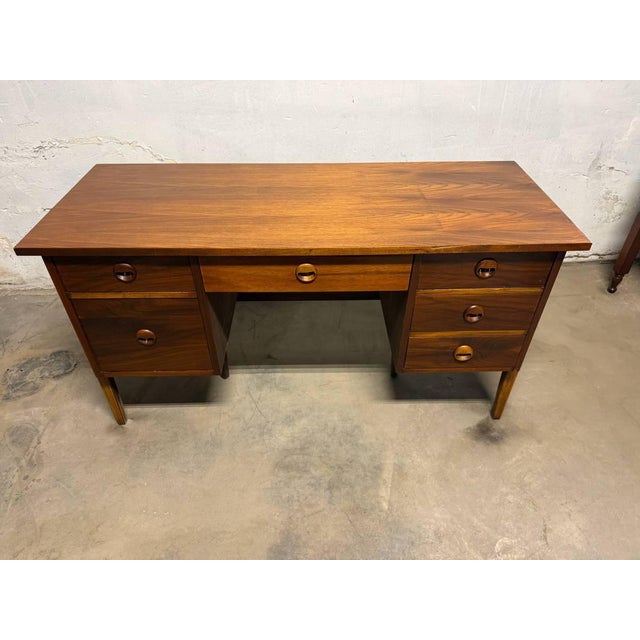 Mid Century Modern Walnut Writing Desk by Stanley Furniture For Sale - Image 17 of 18
