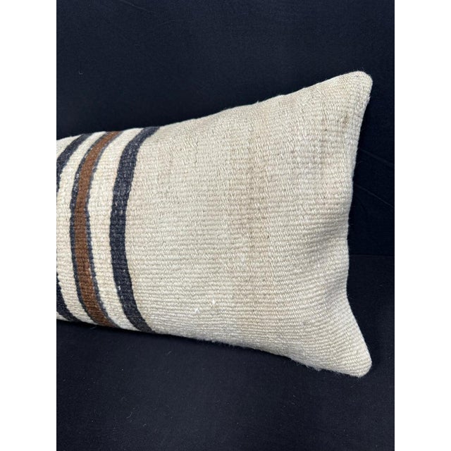 Turkish Hemp Pillow Cushion Natural Beige Black Cushion Cover 14x40 For Sale - Image 4 of 4