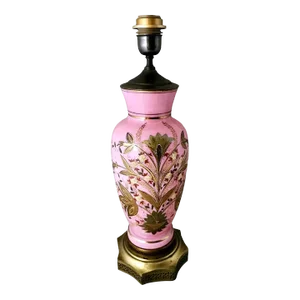 Late 19th Century Napoleon III Style French Lamp in Hand-Painted Opaline Glass