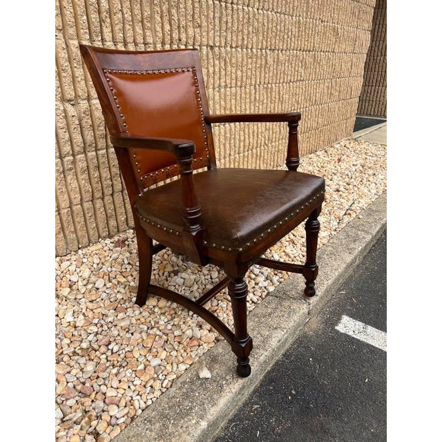 Brown Early 20th Century Antique Oak Banker Office Desk Chair For Sale - Image 8 of 11