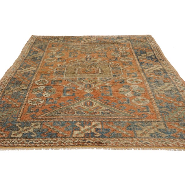 Tribal Vintage Orange Turkish Oushak Rug - 04'00 X 05'08 For Sale - Image 3 of 9