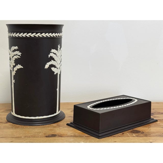 Vintage 1960's Fesco Wedgwood style waste basket with matching tissue holder. These are matte resin but a nice...