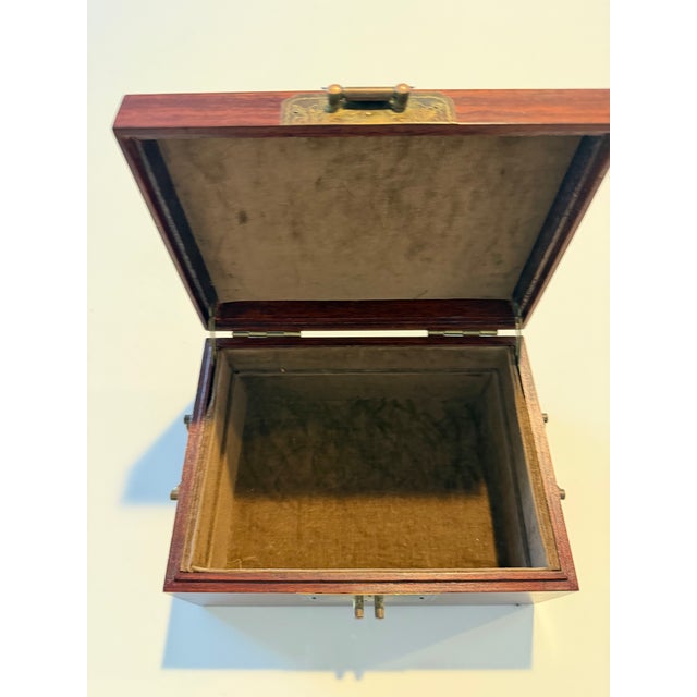 Brown Large Vintage Chinese Chinoiserie Jewelry Box With Ornate Solid Brass Fittings For Sale - Image 8 of 10