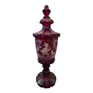 Antique Moser Bohemian Glass Ruby Hunter Pokal Goblet