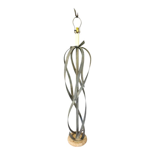 Vintage Metal Ribbon Bow Floor Lamp With Travertine Base For Sale