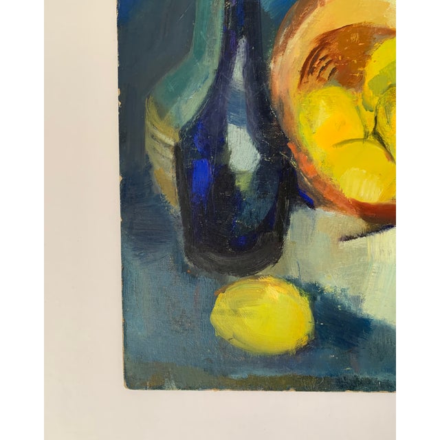 Ink Blue Vintage Original Still Life With Lemons and Vase by Jo Werts For Sale - Image 8 of 10