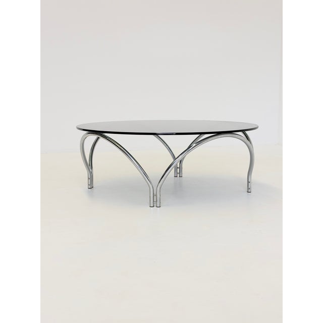 1970s Vintage Space Age Coffee Table in Smoked Glass and Chrome, 1970s For Sale - Image 5 of 10