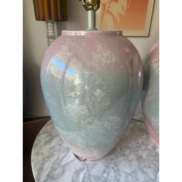 1980’s Postmodern Iredescent Pastel Drip Glaze Monolith Lamps by Sunset For Sale - Image 9 of 10