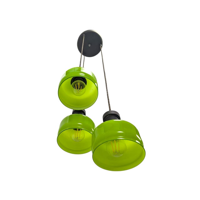 Pendant Lamp with Green Shades, 1960s For Sale - Image 4 of 8