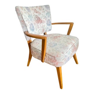 Vintage Mid Century Modern Armchair With Floral Upholstery For Sale