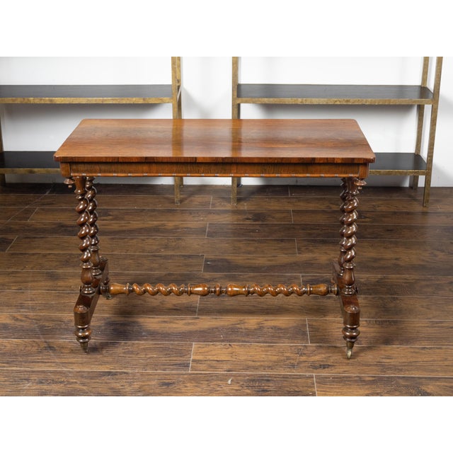 English English 1860s Mahogany Table with Barley Twist Base and Petite Casters For Sale - Image 3 of 12