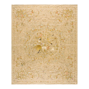 Elegant Ivory Ground With Stylized Floral Design Antique Chinese Silk Embroidery